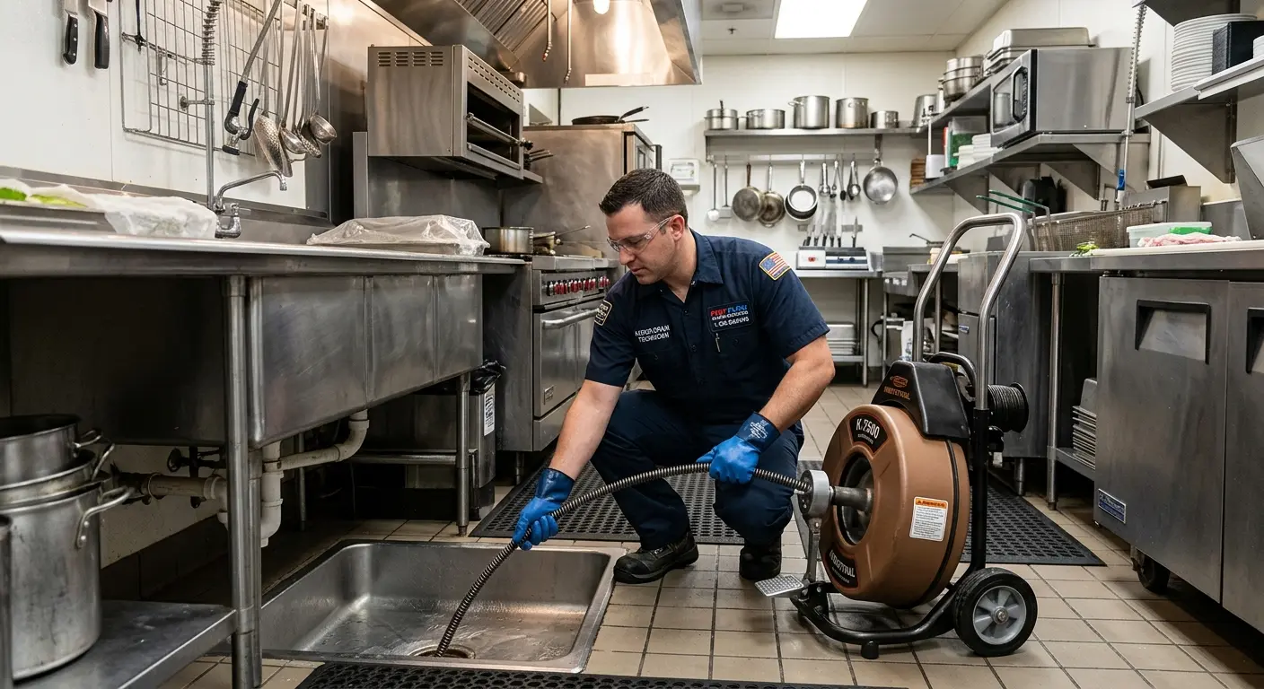 Commercial drain cleaning service in a restaurant kitchen in Castle Rock